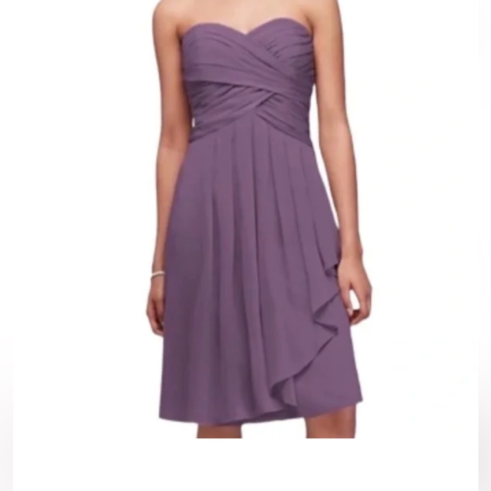 David's Bridal Strapless Plum Dress